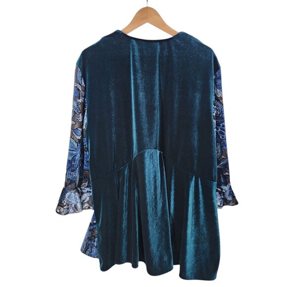 R&M Richards Womans Kimono Cardigan Size 20W Blue Floral Velvet Semi Sheer Sleev - Picture 2 of 6